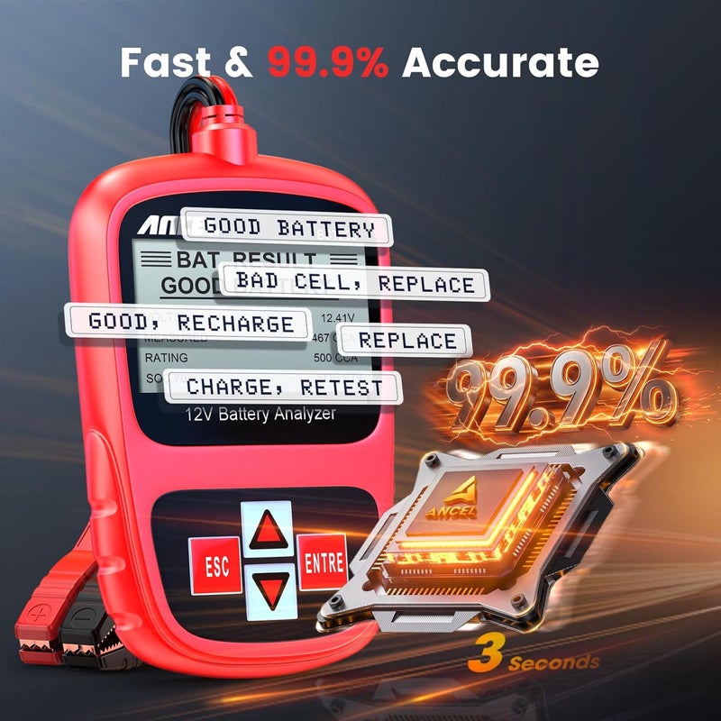 Ancel BST200 Car Battery Tester 12V Battery Load Tester, 100-1100 CCA Automotive Digital Analyzer Tool with Upgraded Reinforced Clamps for Car Truck SUV Motorcycle Boat Marine Vehicles - Image 5
